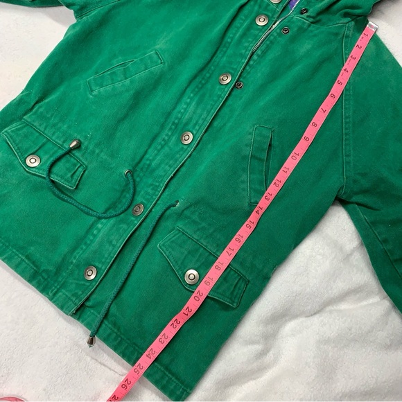 Vintage Casual Club Green 100% Cotton Drawstring Waist Lined Coat size 12 - Picture 6 of 14